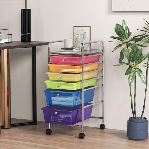 Miniatura 2 de Komfotteu Carrito De Almacenamiento Con 6 Cajones Apilables, Carro Auxiliar Con Ruedas Bloqueables, Carrito Organizador Con Estructura De Metal, Para Oficina, Baño, Salón, 32 X 37 X 74 Cm