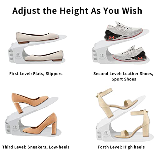 Homokus Shoe Slots Organizer For Closet Organization, 20 Pack Adjustable Shoe Stacker Space Saver,Double Layer Shoe Rack Organizer Holder With 4 Different Height (White) #TOP3