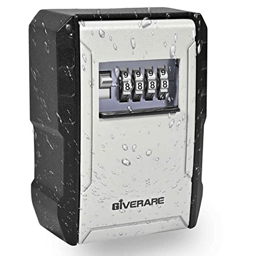 Key Lock Box, Wall Mount 4 Digits Combination Lockbox, Waterproof Outdoor Key Hider, Resettable Safe Security Password Box For House, Garage, Garden With Mounting Kit & Dust-Proof Cover-By Giverare #TOP5