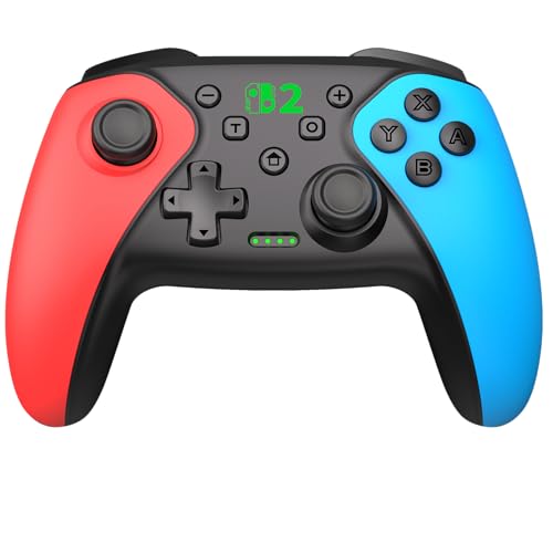 Switch 2 コントローラーマクロ機能 背面ボタン付き スリープ解除 スイッチ コントローラー 無線 1000mAh大容量 6軸ジャイロセンサー 3階段TURBO 4段階振動 プロコンSwitch2/Switch1/Lite/OLED/Android/IOS/PC対応 赤＆ブルー