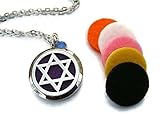 30mm Star of David Essential Oil Diffuser Locket Necklace, Stainless Steel Aromatherapy Pendant Necklace with Assorted Diffuser Felt Pads