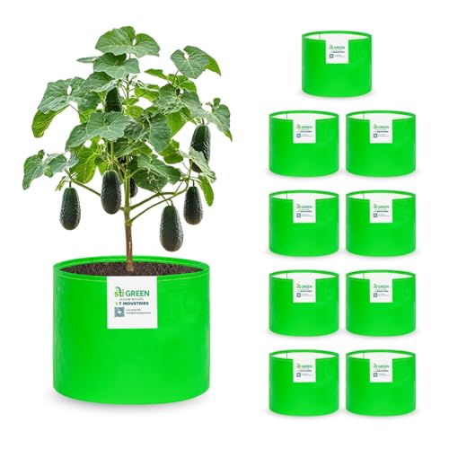 Image of HDPE Grow Bags for Plants 12X15 Inch (Pack of 10) | 260 GSM Heavy Duty UV-Protected Round Green Colour Plant Bags for Terrace and Vegetable Gardening | Strong & Reusable|