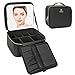 Relavel Travel Makeup Bag With LED Mirror, Cosmetic Train Case with Light up Mirror, Portable Makeup Artist Organizer Bag with Adjustable Dividers, Makeup Brush Holder Storage, Black