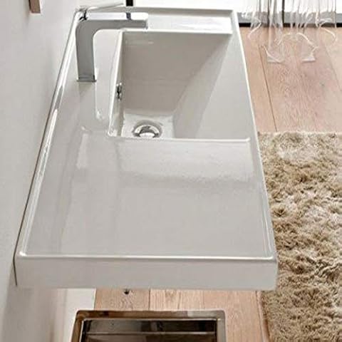 Scarabeo 3009-One Hole ML Rectangular Ceramic Self Rimming/Wall Mounted Bathroom Sink, White Cover