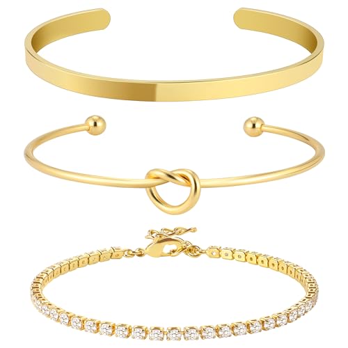 Tennis Bracelets for Women Stack Gold Bangle Cuff Bracelet for Women Set Trendy Gold Chain Bracelets Jewelry Non Tarnish