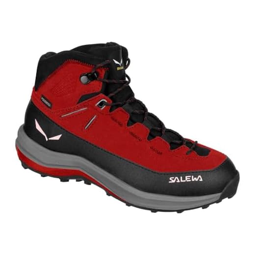 Salewa Mountain Trainer 2 Powertex Mid Scarponcini da Trekking per Bambini , Rosso, 34