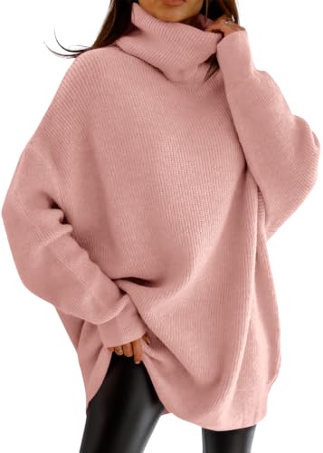 Image of Womens Turtleneck Oversized Sweater Batwing Chunky Pullover Sweater Casual Fall Loose Knit Jumper Top