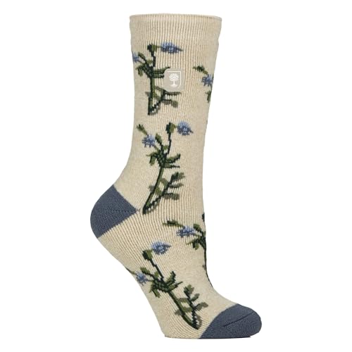 HEAT HOLDERS Womens Thermal Socks Lite | Thin Floral Patterned Fleece Socks (5-9, Foliage/Oat)