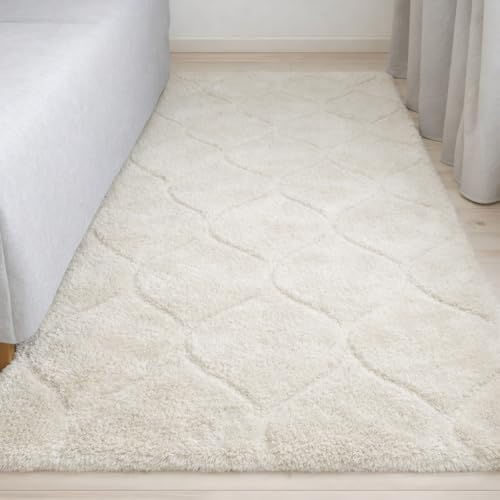 Image of Carpet for Hallway, Kitchen, and Modern Interiors, Cozy Shag Runner for Living Room, Entryway & Office Decor Size 3x5 feet Full Ivory