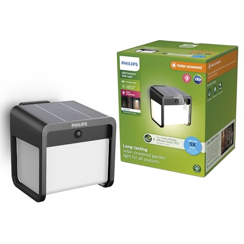 PHILIPS Ezra UltraEfficient Outdoor Solar Wall Light with Sensor, 3000K, 250/25lm, Black​