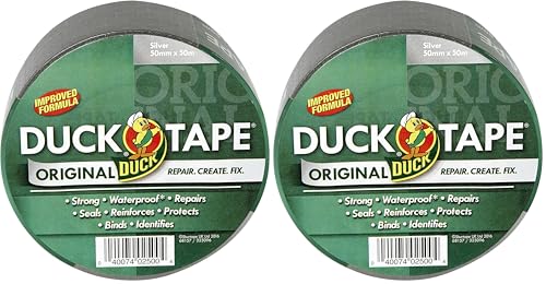 Image of Duck Tape Original Silver, 50mm x 50m, Improved Formula High Strength Waterproof Gaffer and Duct Adhesive Cloth Repair Tape (Pack of 2)