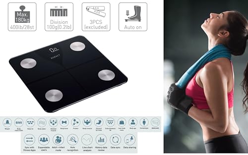 Exzact Smart Body Scale/Digital Bathroom Scale - Smart Phone iOS & Android Bluetooth - Capacity: 180 kgs - Body Fat - kgs/stones/lbs - Electronic Weighing Scale - Image 5
