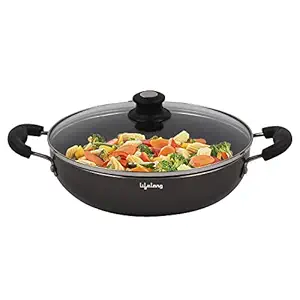 Lifelong Non-Stick 2 litre Kadhai with Glass Lid, 24 cm, Black/Grey (Induction and Gas Compatible)