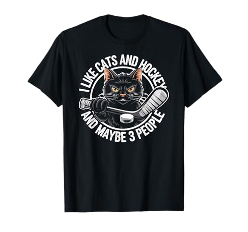 I Like Cats & Hockey and Maybe 3 People Cat Hockey Player T-Shirt