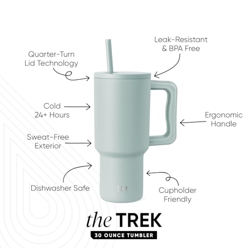 Simple Modern 30 oz Trek Tumbler with Handle and Straw Lid | Cup Holder Friendly Insulated Stainless Steel Travel Mug | Sea Glass Sage