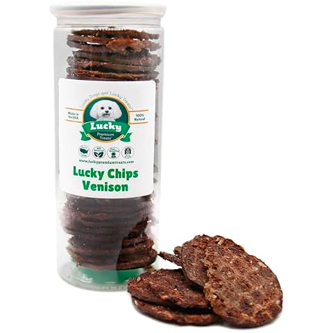 Lucky Premium Treats Venison Chips Dog Treats - All Natural Venison Treats 100% Made in USA (7 oz.) Cover