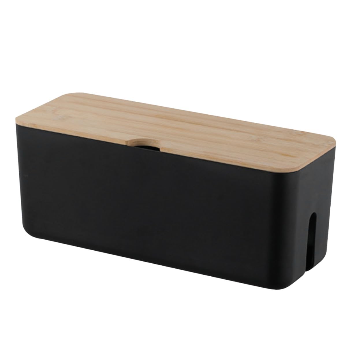 POPETPOP Kabelbox mit Bambusdeckel Kunststoff Kabel Organizer Aufbewahrungsbox Kabelhalter für Ladegerät Stromkabel Wandmontage Kabelmanagement Schwarz