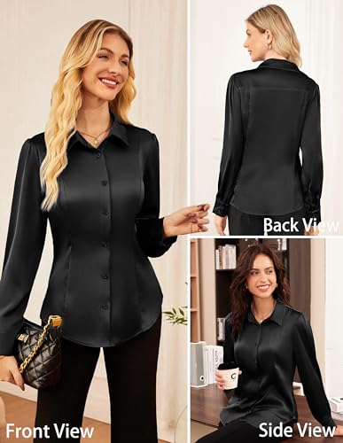 GRACE KARIN Satin Blouses for Women, Long Sleeve Business Shirt, Work Dressy Casual Tops, Professional Office Outfit2