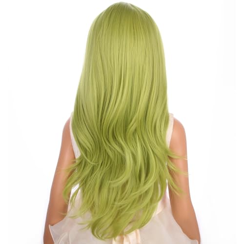 Image of PATTNIUM Kids Olive Green Wig Long Wavy Green Wig Matcha Green Wigs Middle Part Synthetic Wigs