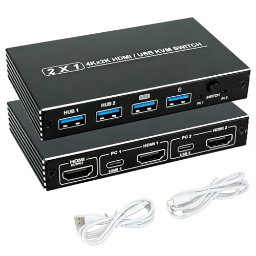 Image of ZORBES 4K HDMI USB 2.0 KVM Switch, 2 in 1 Out HDMI+USB KVM Switch Support HD 2 Computer Share 1 Monitor 1 Set Keyboard Mouse Printer, Supports UHD 4K@60Hz, Compatible with PC, Laptop and Game Console