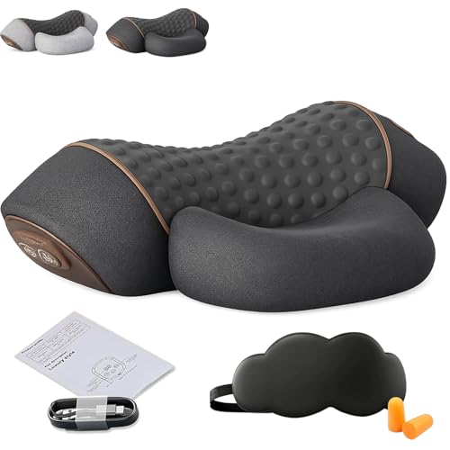 2026 New Artuvate Neck Massager Fisiorest 3 in 1 Neck Massager Cervical Necks Stretcher with Heat Massage Headrest for Black Stretcher Massage Relaxer Ergonomic Design Relieves Pain (Black)
