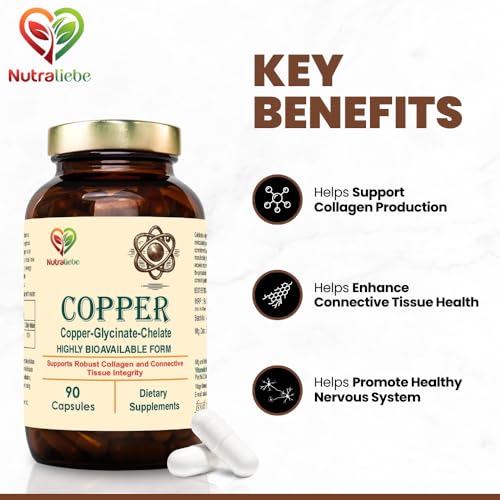 Image of Copper Glycinate Chelate - High Bioavailability, Supports Collagen Formation and Connective Tissue Health, 90 Capsules