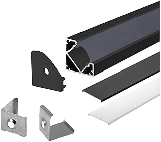 2m Schwarze LED Aluprofil Alu Schiene T Profil Kanal System für LED-Streifen inkl. 2 Abdeckung Profil G-S