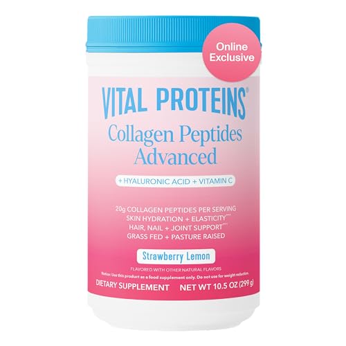 Vital Proteins Collagen Peptides Advanced, Hydrolyzed Peptides with Hyaluronic Acid and Vitamin C - Strawberry Lemon Flavor Powder, 10.5oz Strawberry Lemon 13 Servings (Pack of 1)