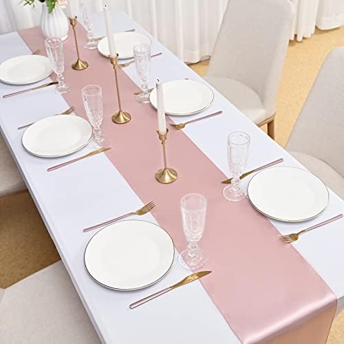 Lumaycens 5 Pack Satin Table Runner Rose Gold 12x108 Inch Silk Table Runner for Rectangle Round Tables Wedding Party Birthday Banquet Engagements Table Decoration