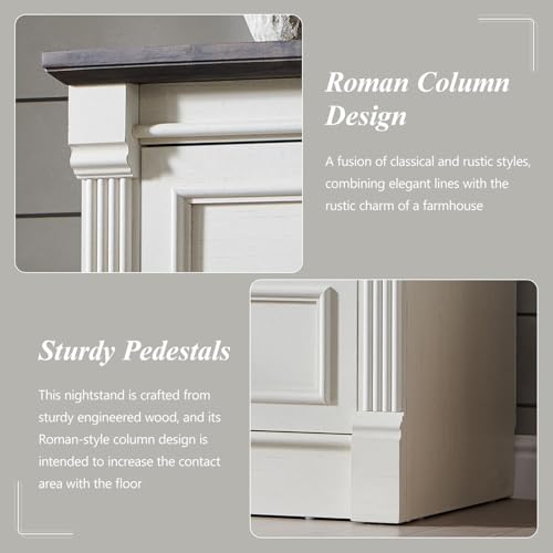 Image of Aitjunz Farmhouse 6 Drawer Dressers for Bedroom, 47'' Wide Dresser & Chests of Drawers w /Roman Columns, Horizontal Wooden TV Stand Dresser w /Metal Handle for Bedroom, Hallway, Living Room, White