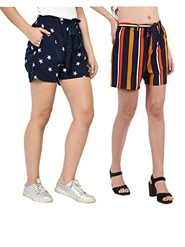 Image of My Swag Women's Striped Regular Fit Casual Daily Use Shorts with Pockets