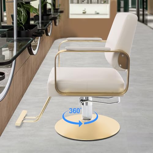 Image of Salon Chair,Salon Chair for Hair Stylist with Height Adjustment,360 Rotatable Barber Chair for Barber Store,Beauty Salons,Spas (Beige + Gold)