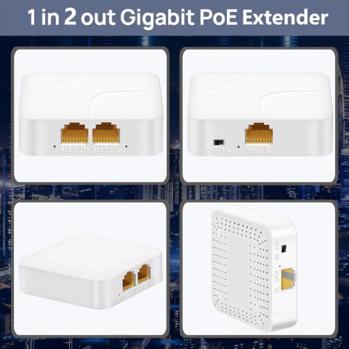 Image of 3 Port Gigabit PoE Extender 1 in 2 Out-IEEE 802.3af /at, 30W in 24W Out PoE Repeater 10 /100 /1000Mbps, Vlan & Extend to 250m, Desktop PoE Passthrough Switch Plug & Play