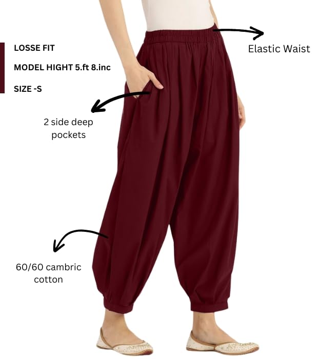 Image of Women's Cambric Cotton Afghani Patiala Salwar - Loose Fit, Elastic Waist, Deep Pockets | Ethnic & Casual Wear