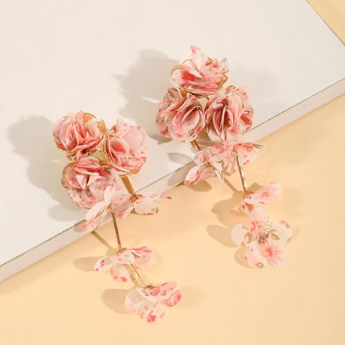 Bohemia Fabric Flower Earrings,Long Tassel Earring Fashion Floral Stud Exaggerated Statement Y2K Aesthetics Summer Beach Earring Jewelry for Women3