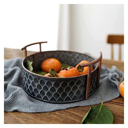 Bols à Fruits Antique rétro Rond Fer Panier avec poignée Vintage métal Fruits Pain Plateau Plaque décoration de la Maison Table Photographie Fruit Basket