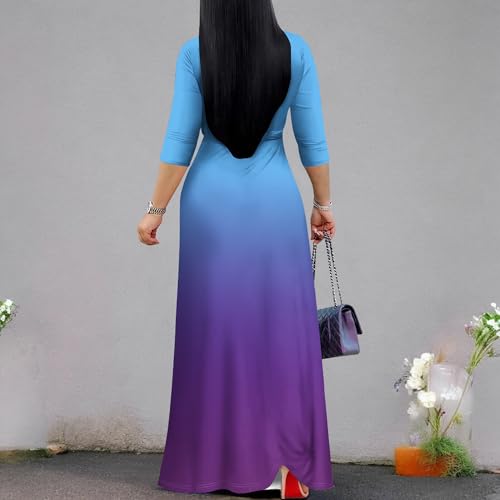 Image of PinkPatty Women's Plus Size Maxi Dresses Casual Flowy 3 /4 Sleeves Dress Printed Vacation Dress for Daily Wear with Belt