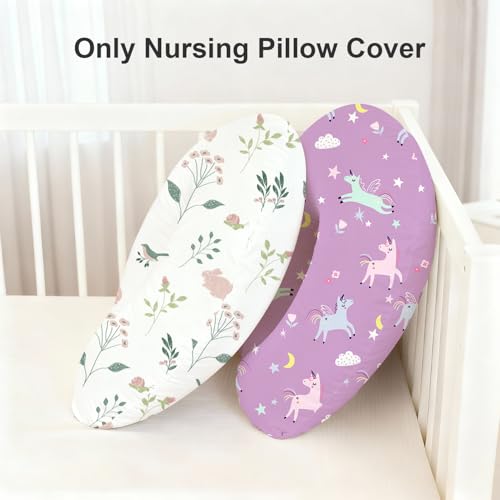 Image of Little Grape Land Nursing Pillow Covers 2 Pack, Soft & Breathable Removable Breastfeeding Pillows Covers for Feeding Pillows, Nursing Pillow Slipcover for Baby Girls Boys, (Unicorn & Bunny)