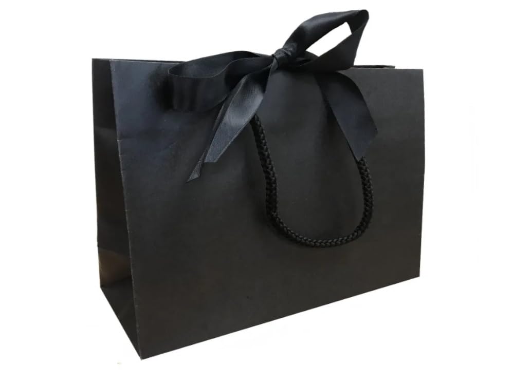 Black Boutique Luxury Shop Gift Bags Events Bag With Ribbon Tie - 3 SIZES (Black Large, 8 Bags)