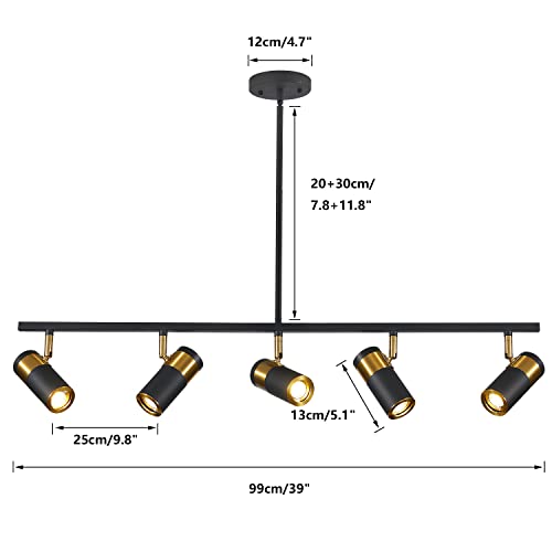 Image of 5-Light Ceiling Track Lighting Adjustable LED Track Lighting Kit Gold and Black Industrial Ceiling Spot Lighting for Kitchen Farmhouse Accent Lighting