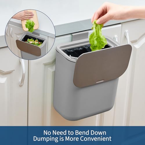 Caneca de basura colgante para puerta de gabinete de cocina, 2.4 galones, gris miniatura 2