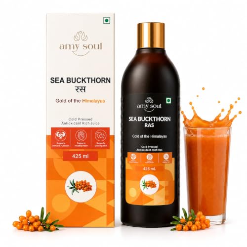 Image of Sea Buckthorn Juice 425ml | Natural Wellness Drink with Vitamin C, Omega 3 6 7 9 & Antioxidants | Sea Buckthorn Ras for Immunity Support, Skin & Hair Wellness, Energy & Digestion | Dark Glass Bottle | No Added Sugar