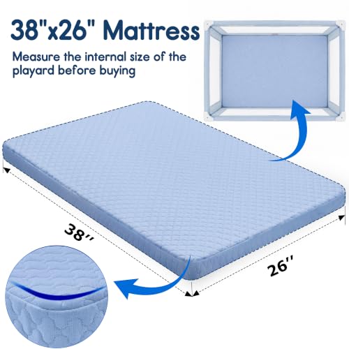 Image of Pro Goleem Pack and Play Mattress (38 inchx26 inch), Waterproof Pack n Play Mattress Pad with Carry Bag, Firm Playard Mattress with Soft Cover, for Babies and Toddlers(Blue)
