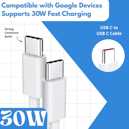 Image of AINE 30W USB Type C To C PD Charging Cable White | USB-C PD Super Fast Charge & Data Transfer | Compatible for Google Pixel 9 Pro /8 /8a /7 Pro /7 /6 Pro /6a and Pixel Tablet | Original Fast Charging