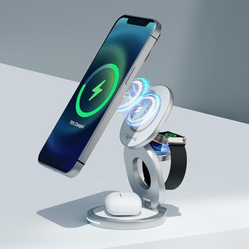 Lifelong Zerocord Wireless Charger 23 W 3 in 1 Foldable Magsafe Charger for iPhone 15/14/13/12 Series, Apple Airpods, Apple Watch, Fast Charging, 3 Outputs, Led Indicator, Silver Deal