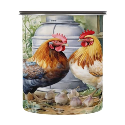 YETTASBIN Rooster Airtight Food Storage Containers 900ml/30oz, Stainless Steel Coffee Canisters with Vacuum-Lock Lid for Kitchen Organization, Coffee Bean, Tea, Sugar, Flour
