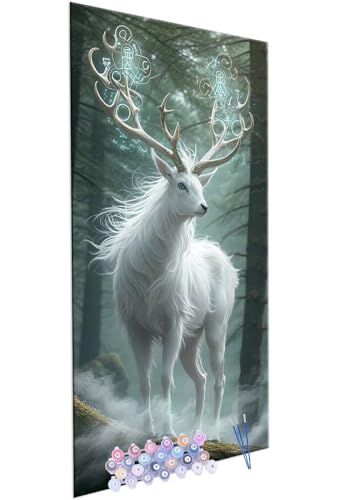 Pintura por Números para Adultos, Ciervo divino Pintar al Acrílicas por Números para Principiantes Kit de Pintura para Niños con 3 Pinceles Kits de Lienzo para Regalo Paint by Number 70x140cm T-867