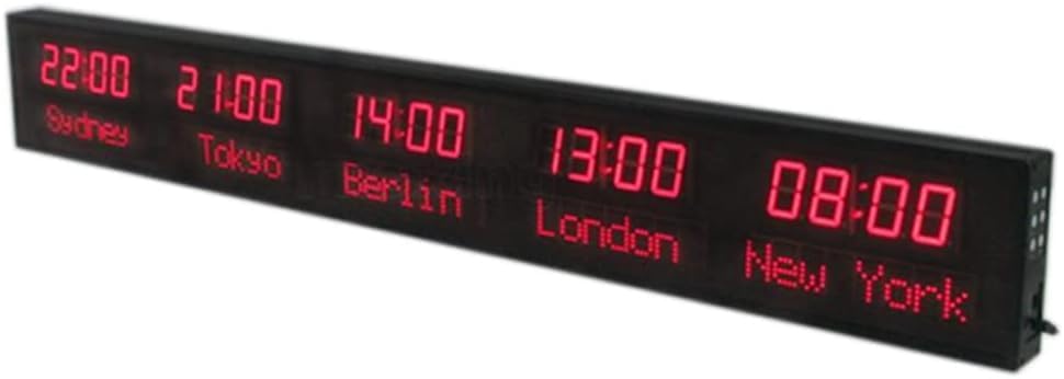 Digital Led World Clock, Wall Mounted 5 Time Zone City Time Zone World Clock, City Can Be Changed, The Brightness Can Be Adjusted in Three Levels, The All-Aluminum Shell, for Hotel