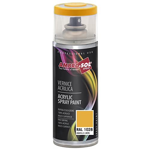 AMBRO-SOL - Pintura acrílica en spray, color Amarillo Limón, RAL 1028, resultado profesional en múltiples superficies, exteriores e interiores, 400 ml