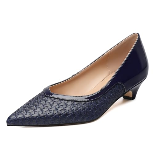 Women's Pumps Pointed Toe Kitten Heels Slip On Patent Pumps Casual Work Comfortable Dress Shoes 1.2 Inch